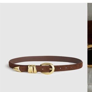 Madewell Brown Leather Belt with Gold Accents